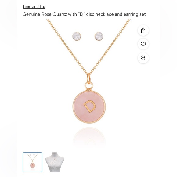Genuine Rose Quartz with “D” Initial Disk Necklace and Earring Set 18.5” - Picture 10 of 12